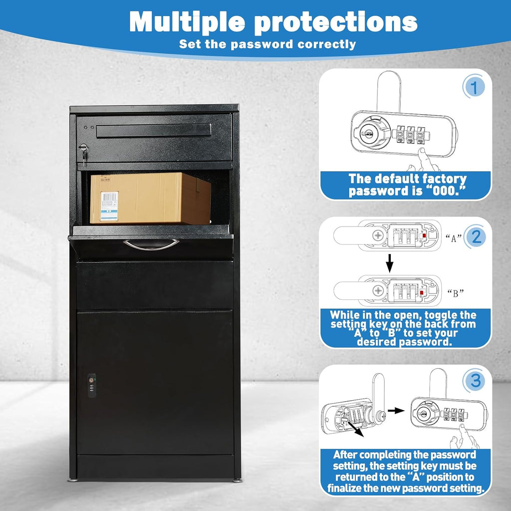 Package Delivery Boxes & Mailbox for Outside, Large Parcel Drop Box with Coded Lock, Made of Steel Mailbox with Waterproof Anti-Theft Function, Not Easy Deformed for Home, Porch, Business, Curbside