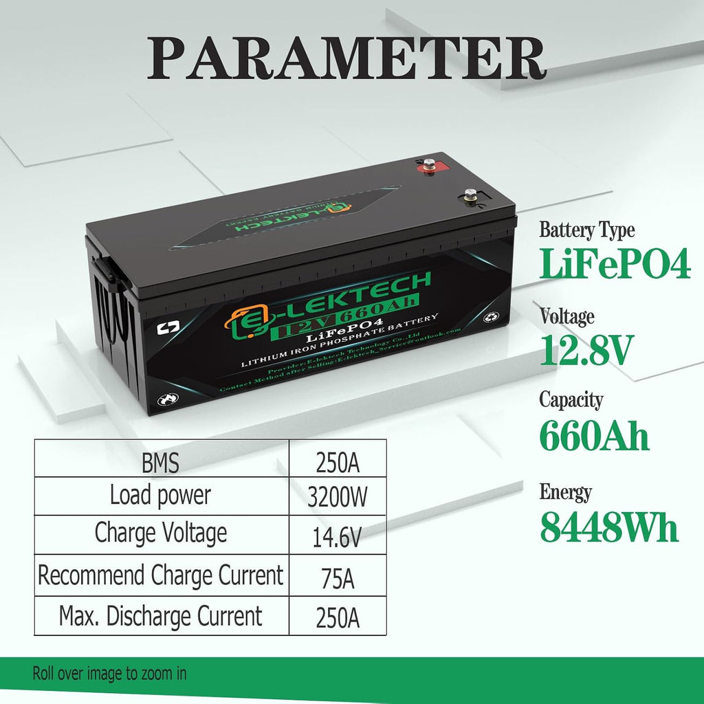 12V 660Ah LiFePO4 Lithium Battery Built-in 250A BMS, Up to 15000 Deep Cycle, Low Temperature Cut Off Lithium Battery, Perfect for RV, Solar, Marine, Camping, Off-Grid, Home Energy Storage