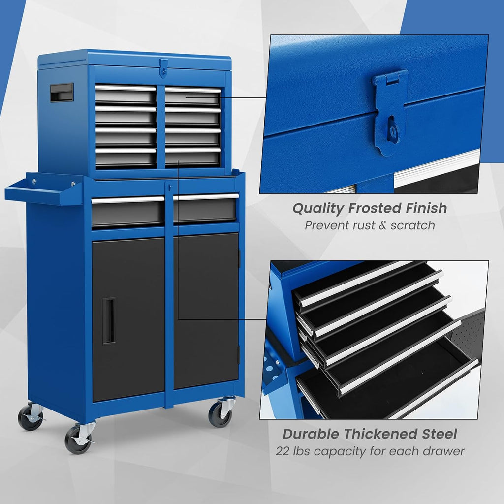 S AFSTAR 5-Drawer Rolling Tool Chest, Tool Storage Cabinet with Lockable Wheels, Adjustable Shelf & Anti-Slip Liner, Detachable Tool Box Organizer, Rolling Tool Cabinet for Garage Workshop (Blue)