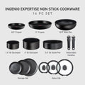 T-fal Ingenio Expertise Non Stick Cookware Set 14 Piece, Induction Oven Broiler Safe 500F, Detachable/Removable Handle, Kitchen, Pots and Pans, RV, Camping, Fry Pans, Saucepans, Dishwasher Safe Black