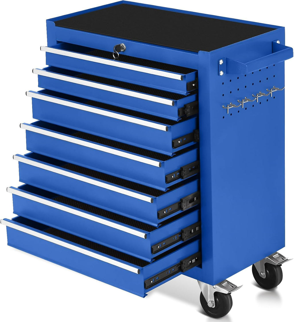 7-Drawer Rolling Tool Chest with Wheels,Tool Cabinet on Wheels with Keyed Locking,Multifunctional Tool Cart on Wheels,Tool Storage Organizer Cabinets for Garage,Warehouse, Repair Shop (Blue)