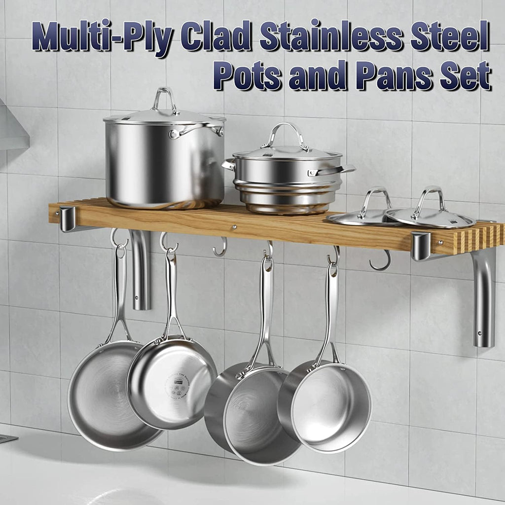 Cooks Standard Multi-ply Clad Stainless Steel Cookware Set, Includes Saucepans, Steamer, Stockpot, Frying Pans with Lids, Induction Compatible, Dishwasher Safe, Oven Safe, 10-Piece