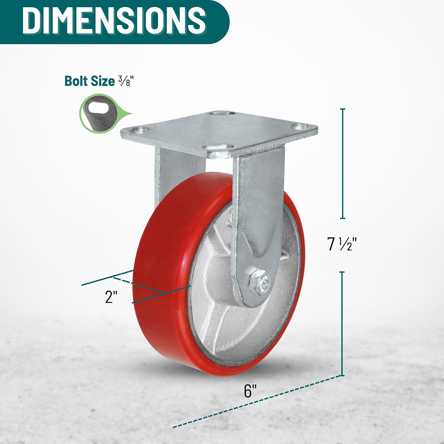 6' X 2' Swivel Caster Heavy Duty Red Polyurethane Wheel on Steel Hub with Brakes (2) and Fixed (2) 4,800lbs Per Set of 4 Tool Box Casters - CasterHQ Brand (6')