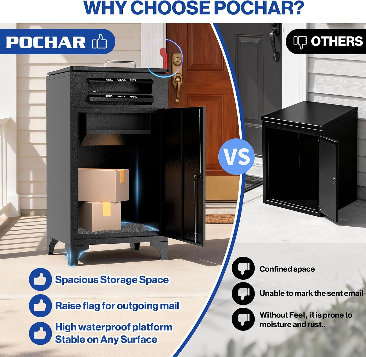 POCHAR Large Package Delivery Boxes for Outside, Heavy-Duty Steel Parcel Drop Boxes with Anti-Theft Design for Home, Large Waterproof Package Lock Box with Coded Lock for Outdoor, Porch, Curbsid