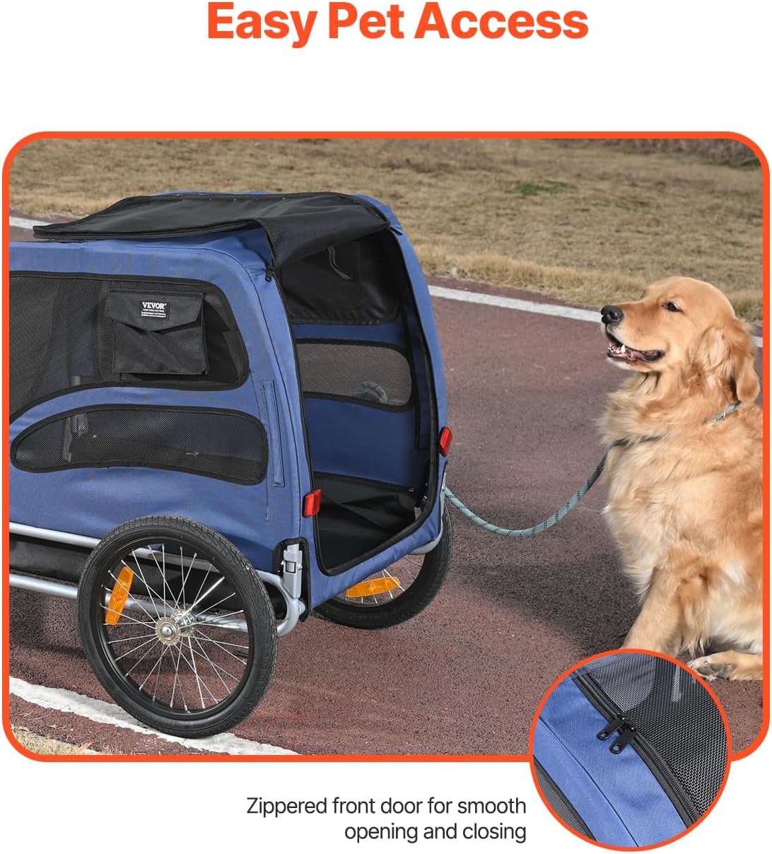 VEVOR Dog Bike Trailer, Supports up to 100 lbs, Pet Cart Bicycle Carrier, Easy Folding Frame with Quick Release Wheels, Universal Bicycle Coupler, Reflectors, Flag, Collapsible to Store