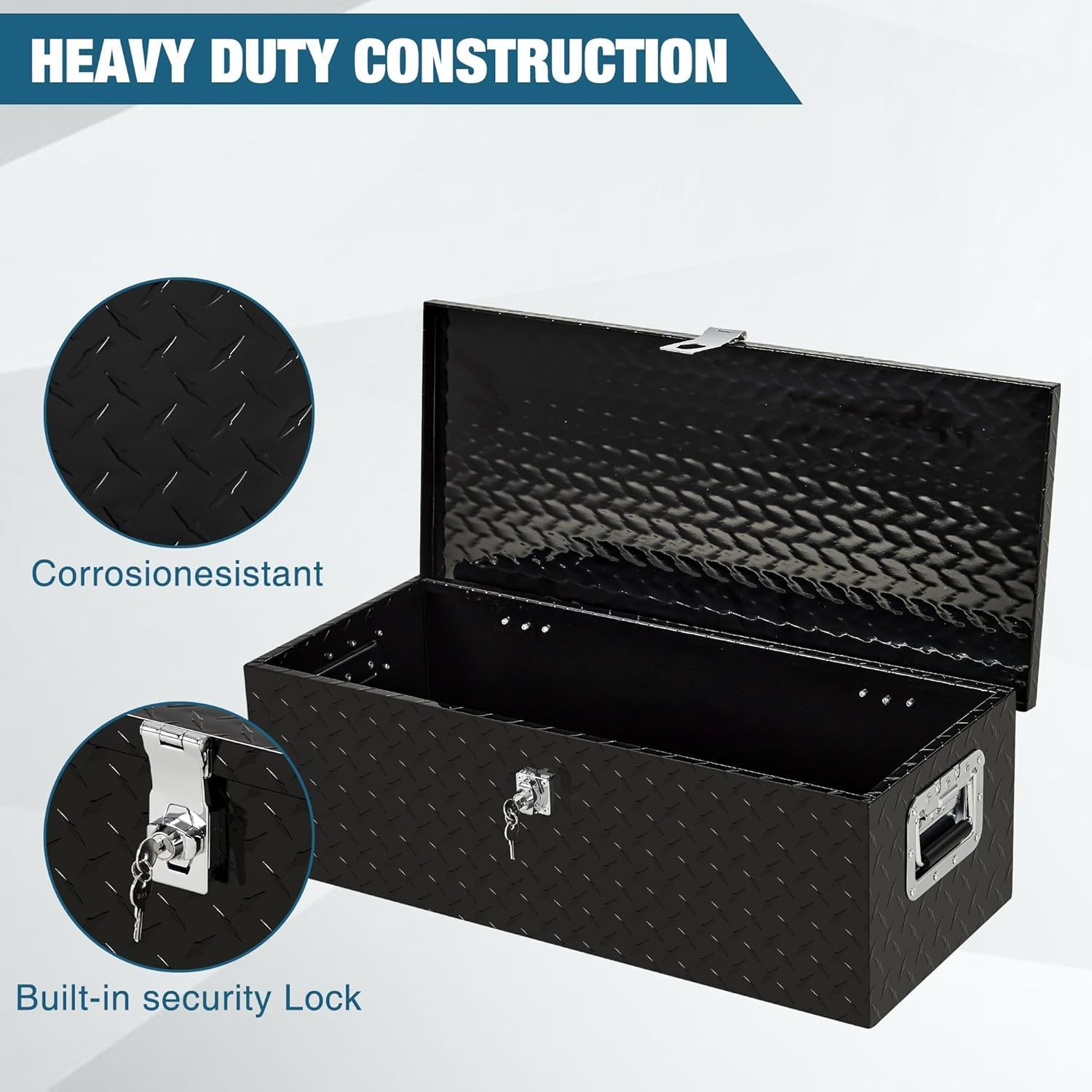 Aluminum Truck Tool Box Jobsite Storage Box Toolbox Chest Cabinet Heavy Duty Truck Bed Toolbox Gangboxes Tools Organizer Pick Up Truck Bed RV Trailer With Side Handles