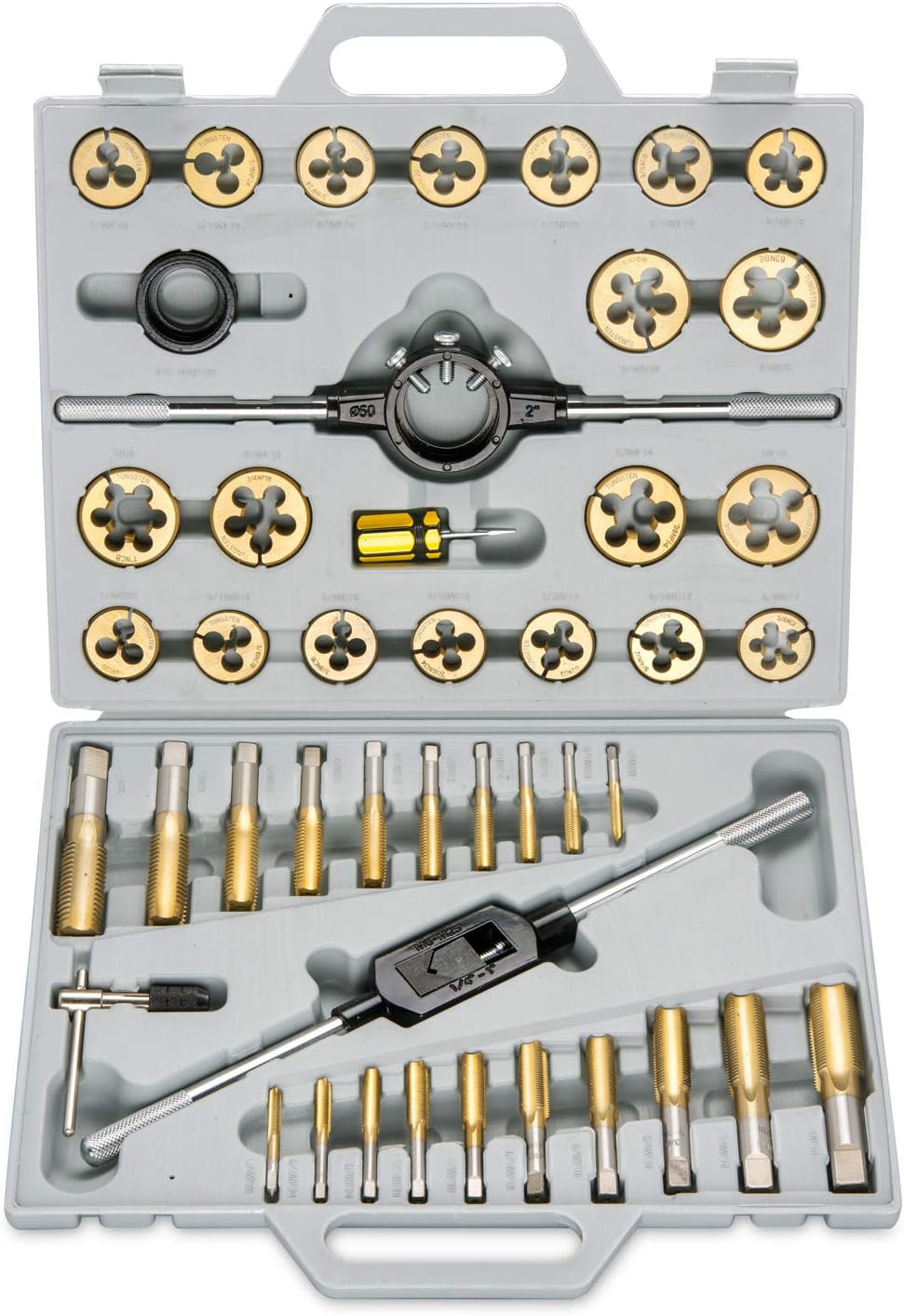 NEIKO 00916A Pro-Grade Large-Diameter Titanium SAE Tap and Die Set, High-Quality Thread-Repair Kit, 45-Piece Set