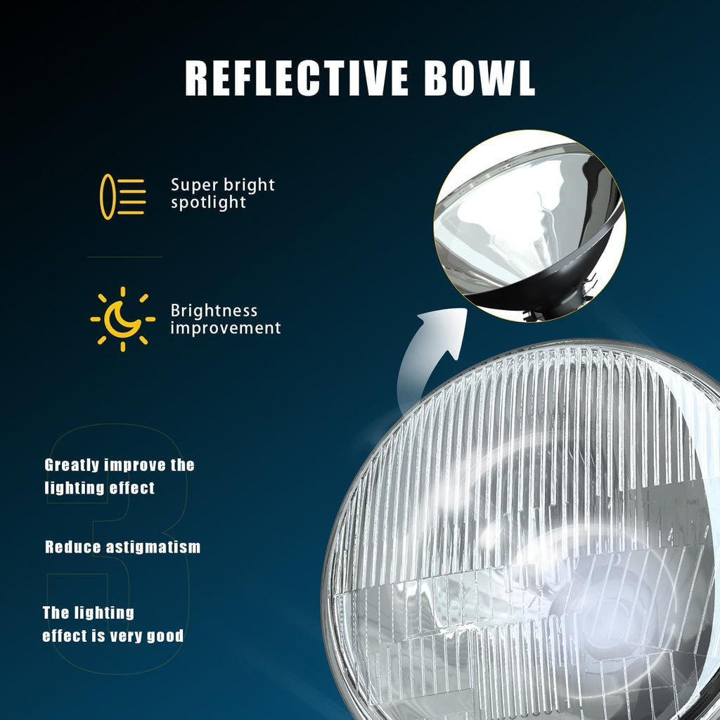 7 Inch H6024 Glass Round Headlight Housing with H4/9003 LED Bulbs, High Low Beam Sealed Conversion Kit, Classic OEM Look (H6024)