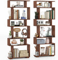 Giantex 6-Tier Geometric Bookshelf Set of 2, S-Shaped Bookcase with 2 Anti-Tipping Kits, Wooden Display Shelf, Decorative Storage Shelving Unit, Home Storage Organizer for Office Living Room, Walnut