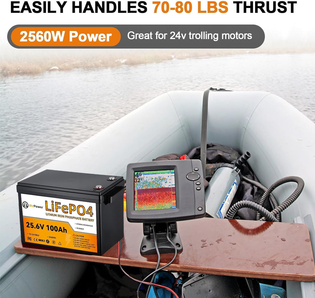 2 Pack 24V 100Ah LiFePO4 Battery, Built-in 100A BMS,2560Wh Lithium Battery,4000-15000 Deep Cycles & 10-Year Lifetime, Perfect for Marine, RV, Marine, Trolling Motor, Solar Off-Grid System