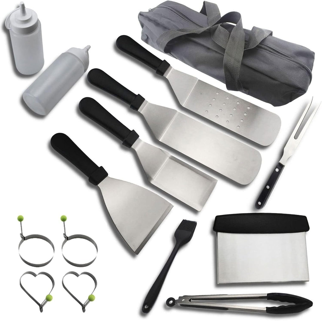 15-Piece Barbecue Tool Set,Stainless Steel Baking Pan Accessories,Outdoor Camping,Multi-Function Shovel Egg Mold,Safe and Non-Toxic Pe Material