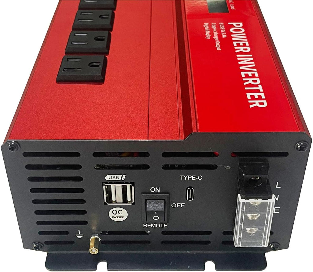 3000W 12V Power Inverter,Peak 6000W, Car/Truck/RV DC 12V to 110V 4AC Converter, 6X 2.4A USB Ports,with 18W Type-C Quick Charge Port,LCD Digital Display