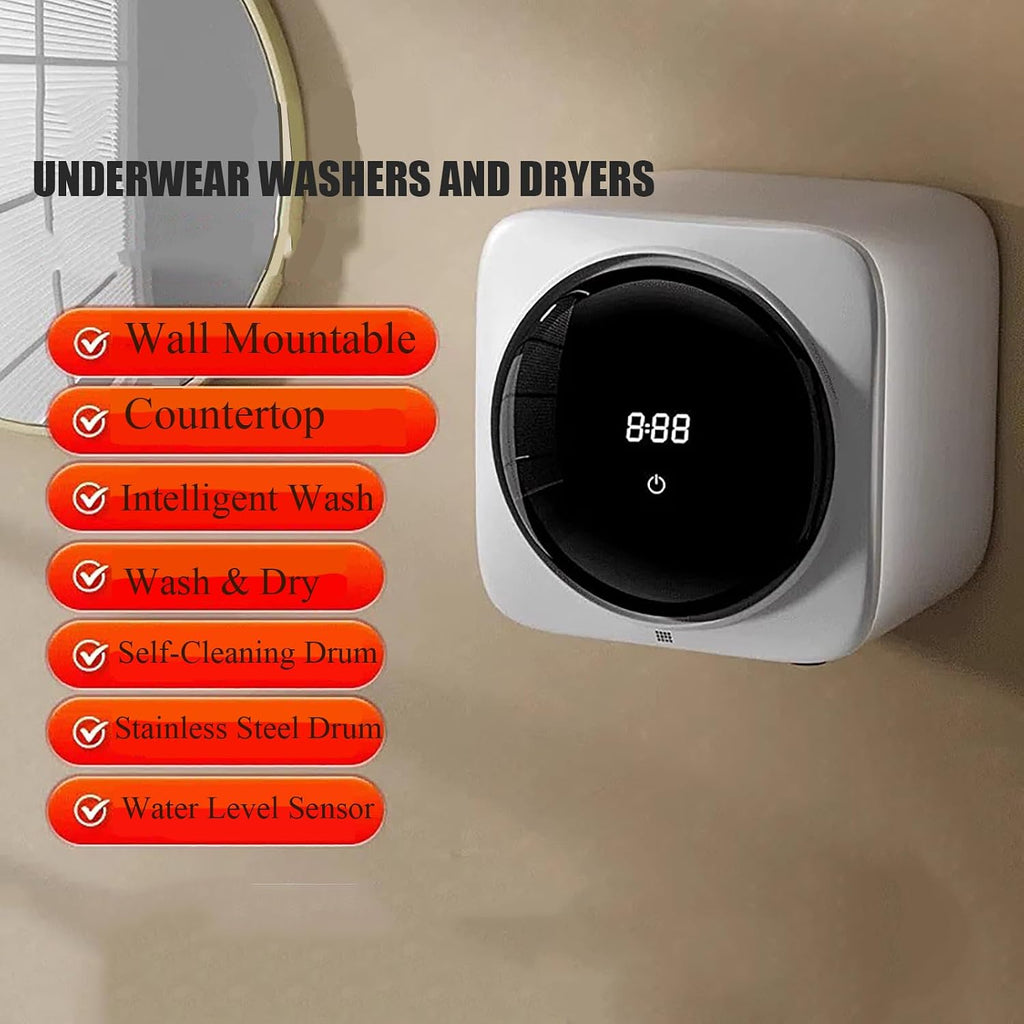 Mini Washing Machine Portable Washer Machine,Wall Mounted Countertop Dual Purpose,Washer and Dryer Combo for Small Items of Clothing Underwear and Socks