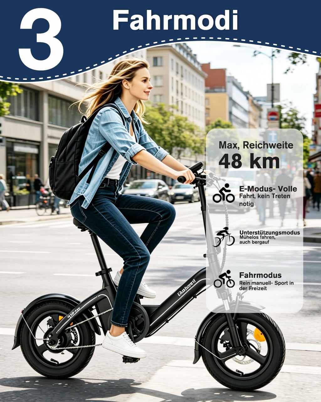Bodywel 14' Folding Electric Bike for Adults & Teens, 750W Peak Motor, 36V Battery, 20 MPH, Long Range Commuter Ebike with 15° Hill Assist, Compact & Portable