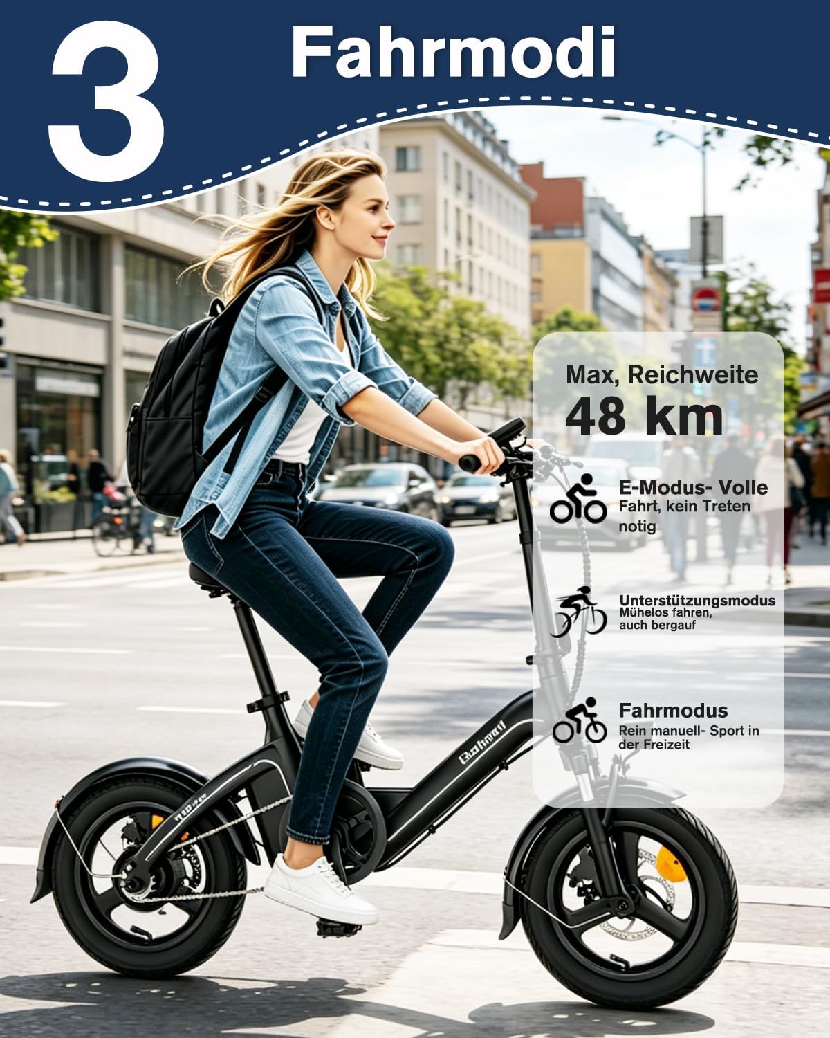 Bodywel 14' Folding Electric Bike for Adults & Teens, 750W Peak Motor, 36V Battery, 20 MPH, Long Range Commuter Ebike with 15° Hill Assist, Compact & Portable