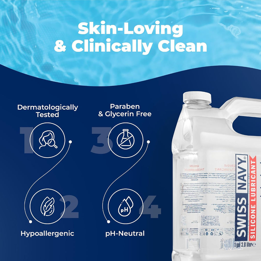 Swiss Navy Premium Silicone Based Lubricant - 128 oz - Personal Lube for Men, Women & Couples - Condom, Latex Safe - Hypoallergenic - Unscented