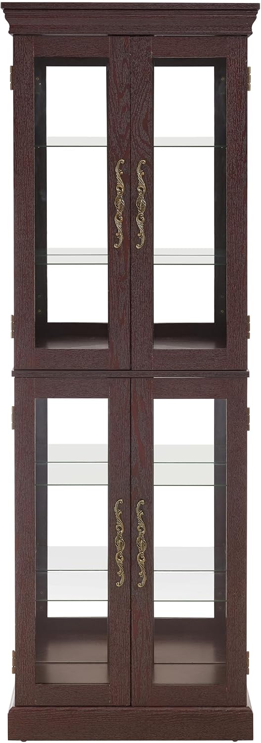 Ball & Cast Lighted Curio Cabinet,6-Tier Glass Display Cabinet with Adjustable Glass Shelves and Mirrored Back Panel for Living Room,Pantry Light Bulb Included,Dark Cherry