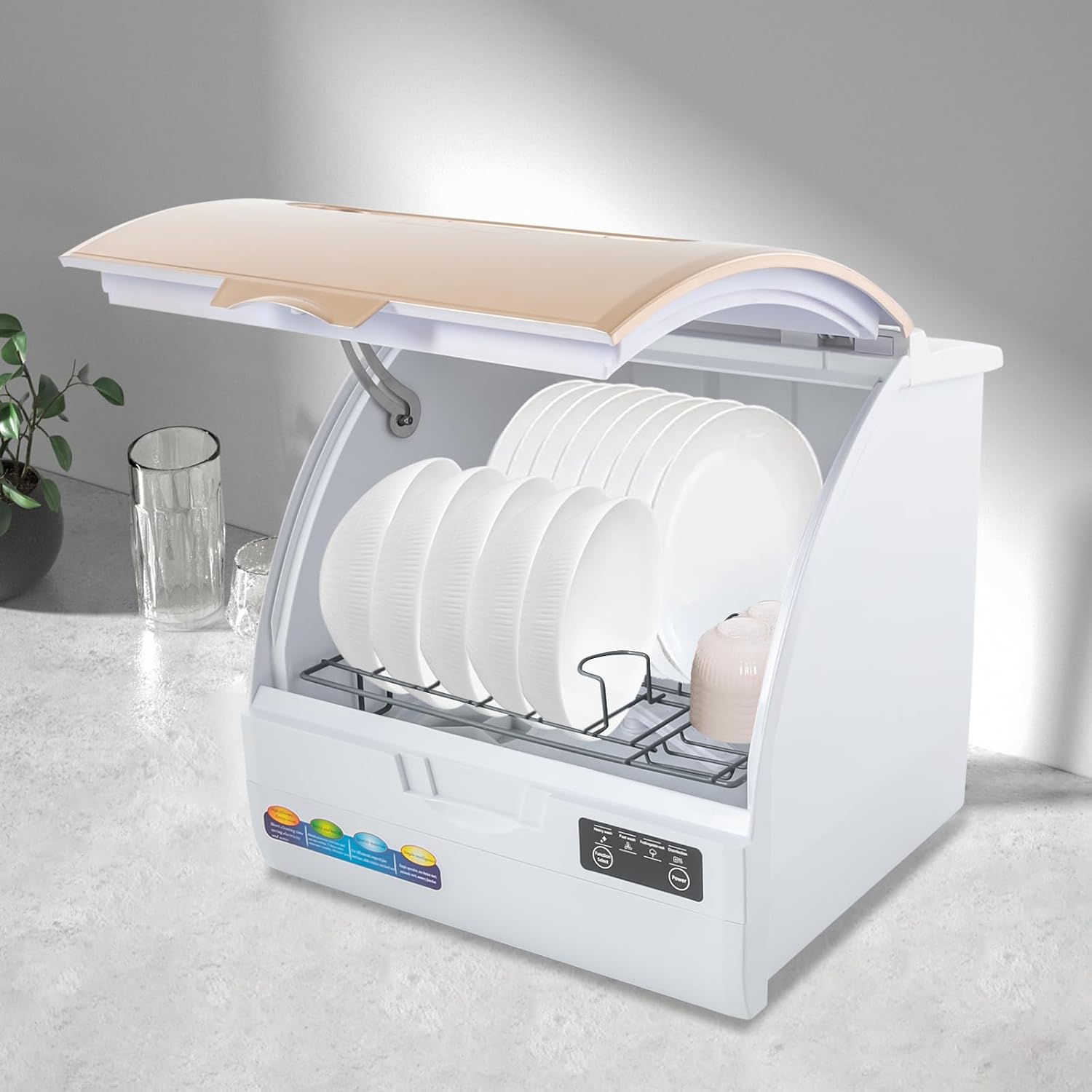 900W Countertop Dishwasher with 3 Washing Modes, 167℉ High-Temp, No Installation Needed, Portable Dishwasher with 3L Water Tank,Compact Mini Dish Washing Machine for Home (Type B - Gold)