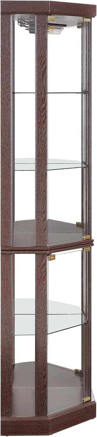 Ball & Cast 70' H Lighted Corner Curio Cabinet, Glass Display Cabinet with 5 Tempered Adjustable Glass Shelves and Doors,Include Light Bulb, Rack for Living Room,Dark Cherry