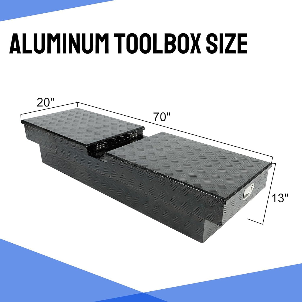 BLACKHORSE-RACING 70inch Heavy Aluminum Gull Wing Truck Tool Box,Crossover Truck Tool Box for Storage and Organization with 2 Latch Locks-Black(70' L x 20' W x 13' H)