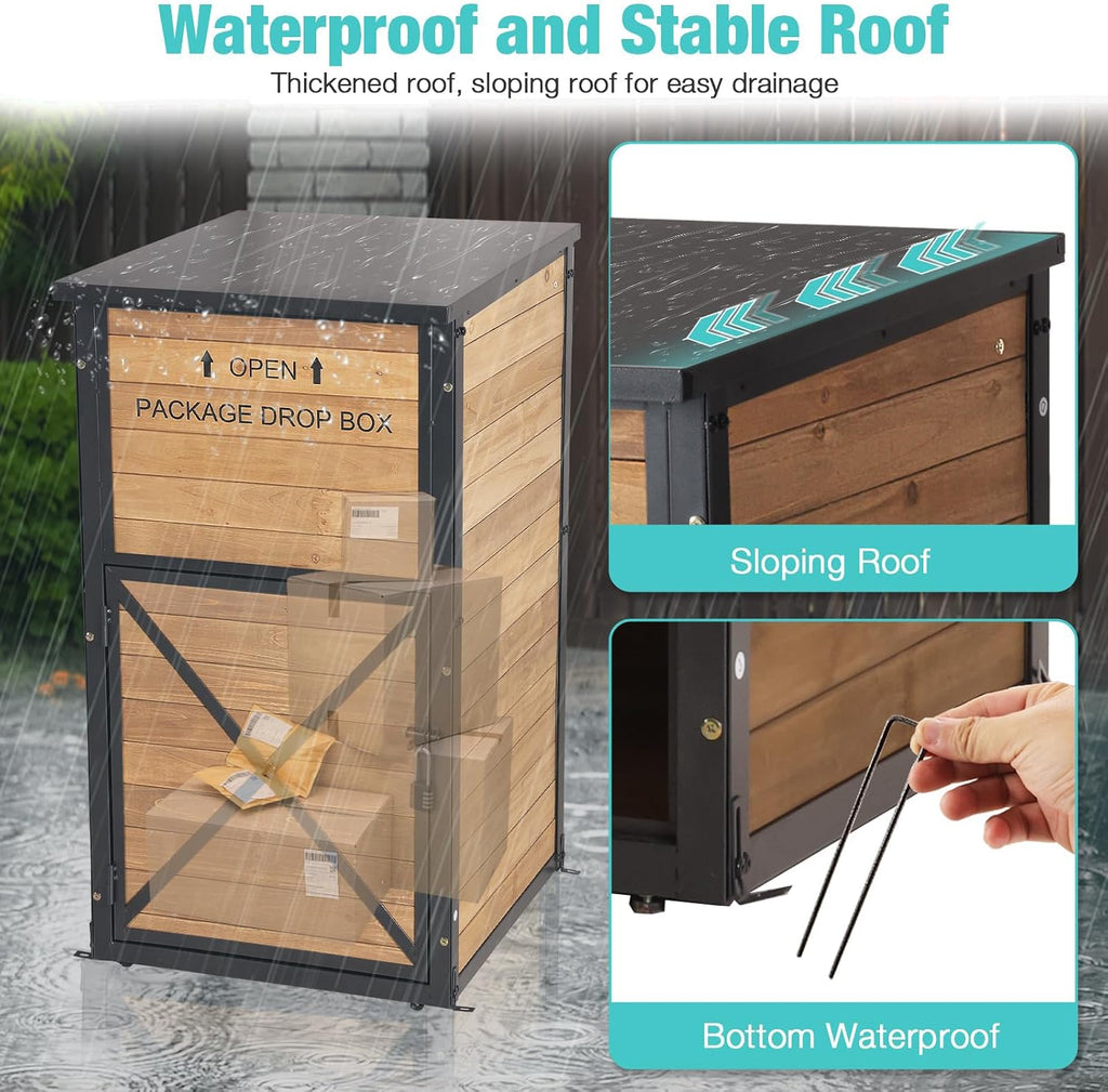 Suumerpety Package Delivery Boxes for Outside Metal Frame Large Parcel Drop Box with Combination Lock and One-Way Access Channel, Secure Anti Theft Mailboxes for Porch Curbside