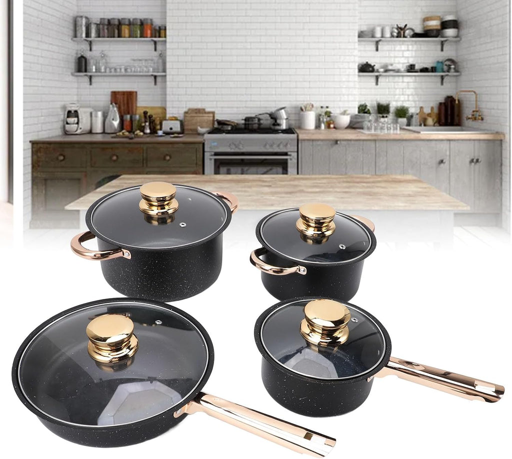 Asixxsix Cookware Set, Good Heat Conductivity Stainless Steel Pots and Pans Set Non Stick, Long Life Cooking Utensils with Glass Lids, for Kitchen, Cooking