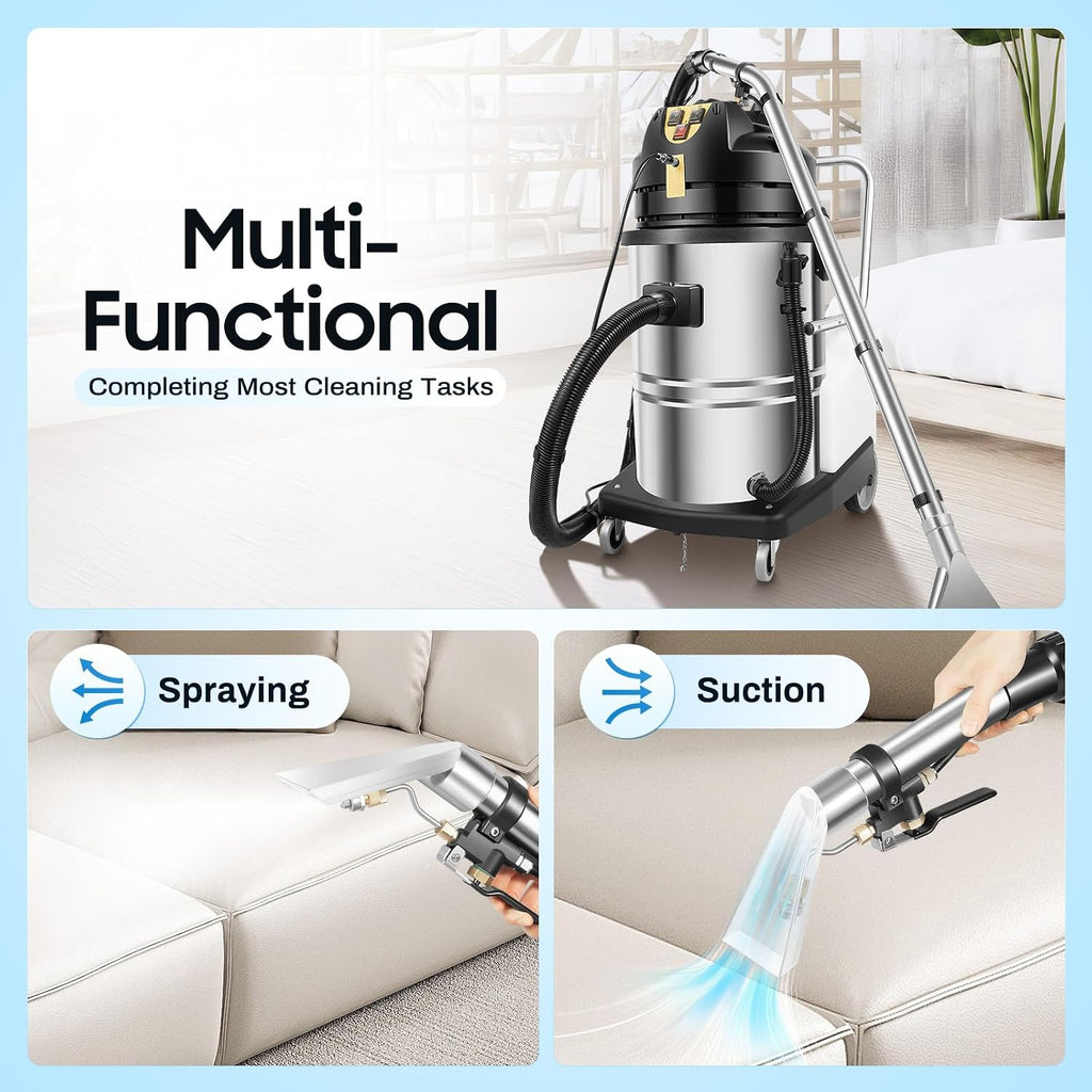 60L/15.85gal Commercial Carpet Cleaner Machine, 2110W Heavy Duty Extractor Vacuum Washing Machine Multifunctional Cleaning Machine With Mobile Tires Carpet Sofa Curtain Cleaner (2 Packages)