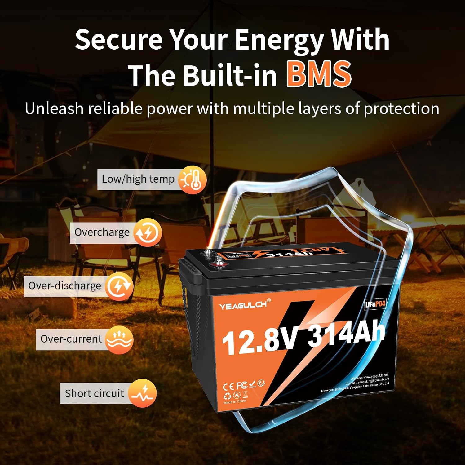 12V 300Ah (314Ah) LiFePO4 Lithium Battery 4019Wh 15000+ Deep Cycle Low Temp Cut-Off Rechargeable RV Battery Perfect for Off Grid Applications Camping Marine Boat Solar System