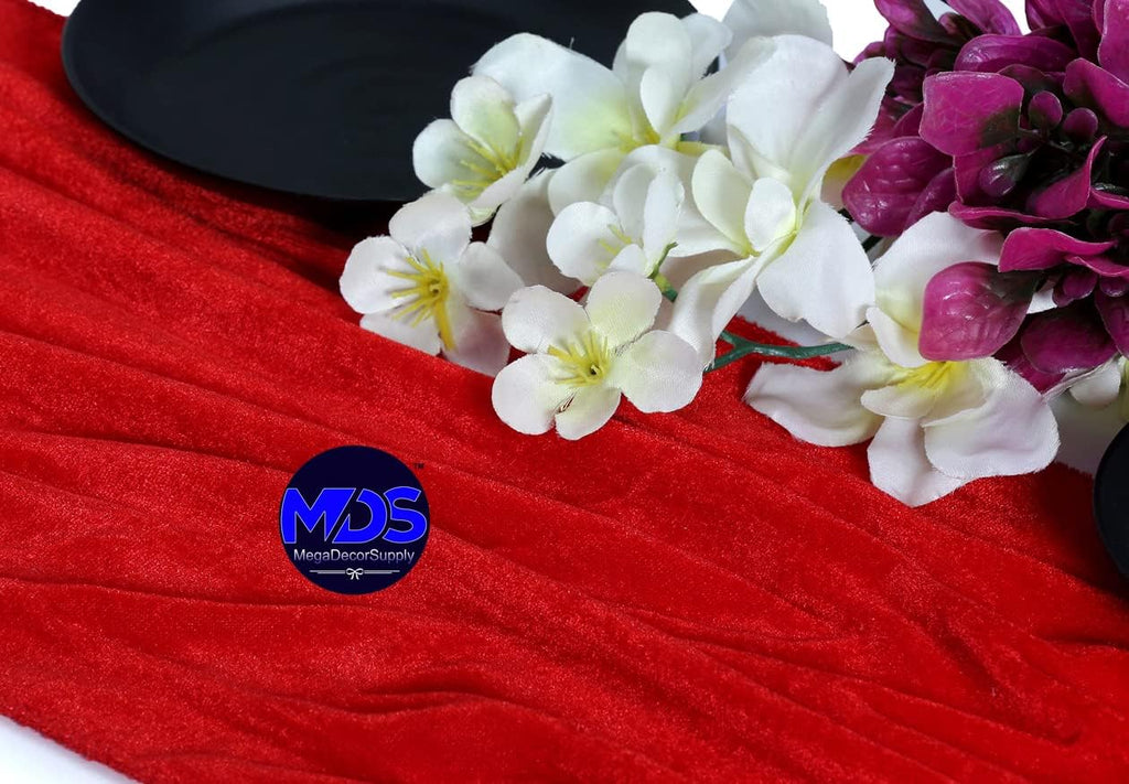 MDS Pack of 15 Wedding 12 x 108 inch Velvet Table Runner for Wedding Banquet Decor for Table Runners - Red