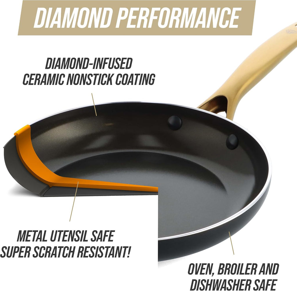 Blue Diamond Gold 12 Piece Cookware Set, PFAS-Free Ceramic Nonstick Pots & Pans, Induction Ready for All Cooktops, Kitchen Serving Utensils, Dishwasher Safe, Black