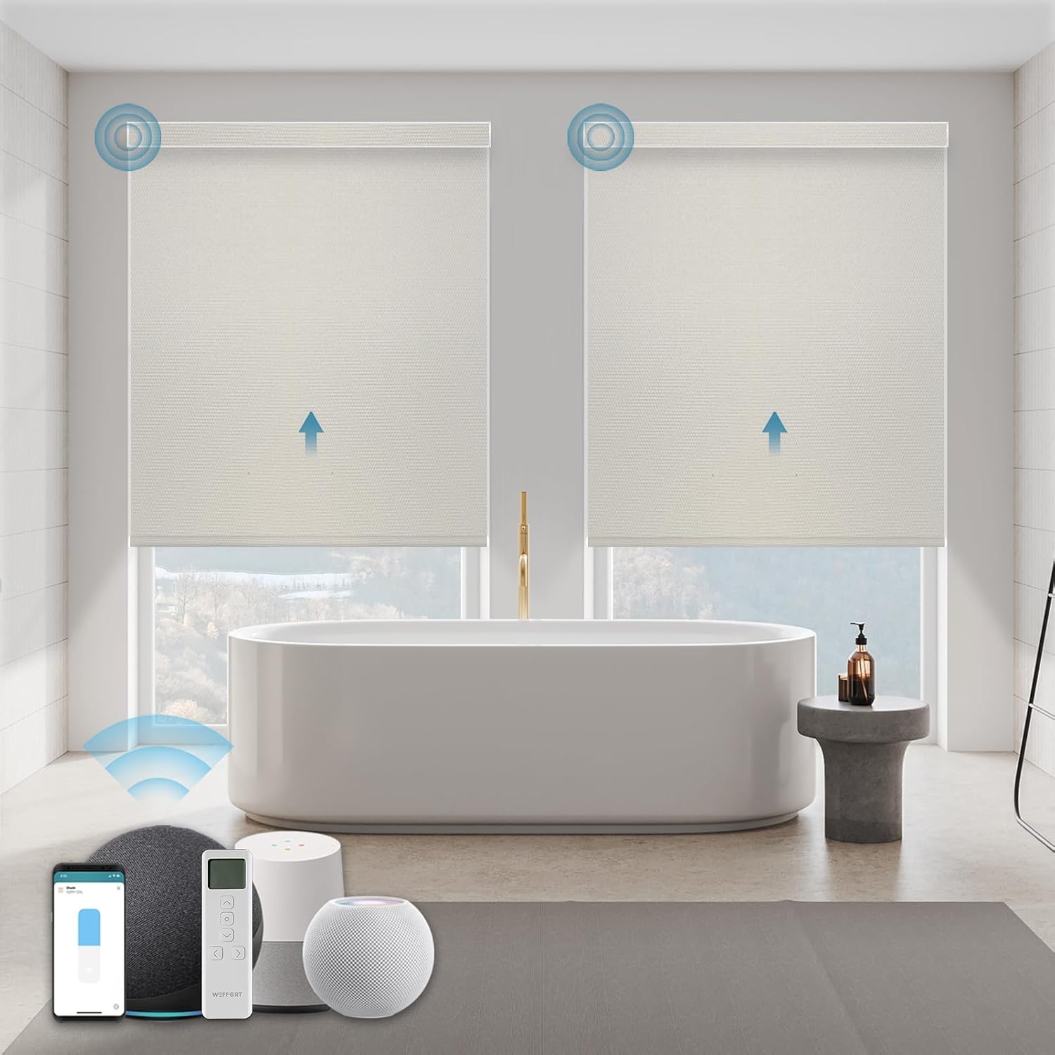 Motorized Blinds with Remote,100% Blackout Automatic Roller Shade Compatible with Alexa Google Homekit Thread,Electric Blind for Window,Vinyl Beige