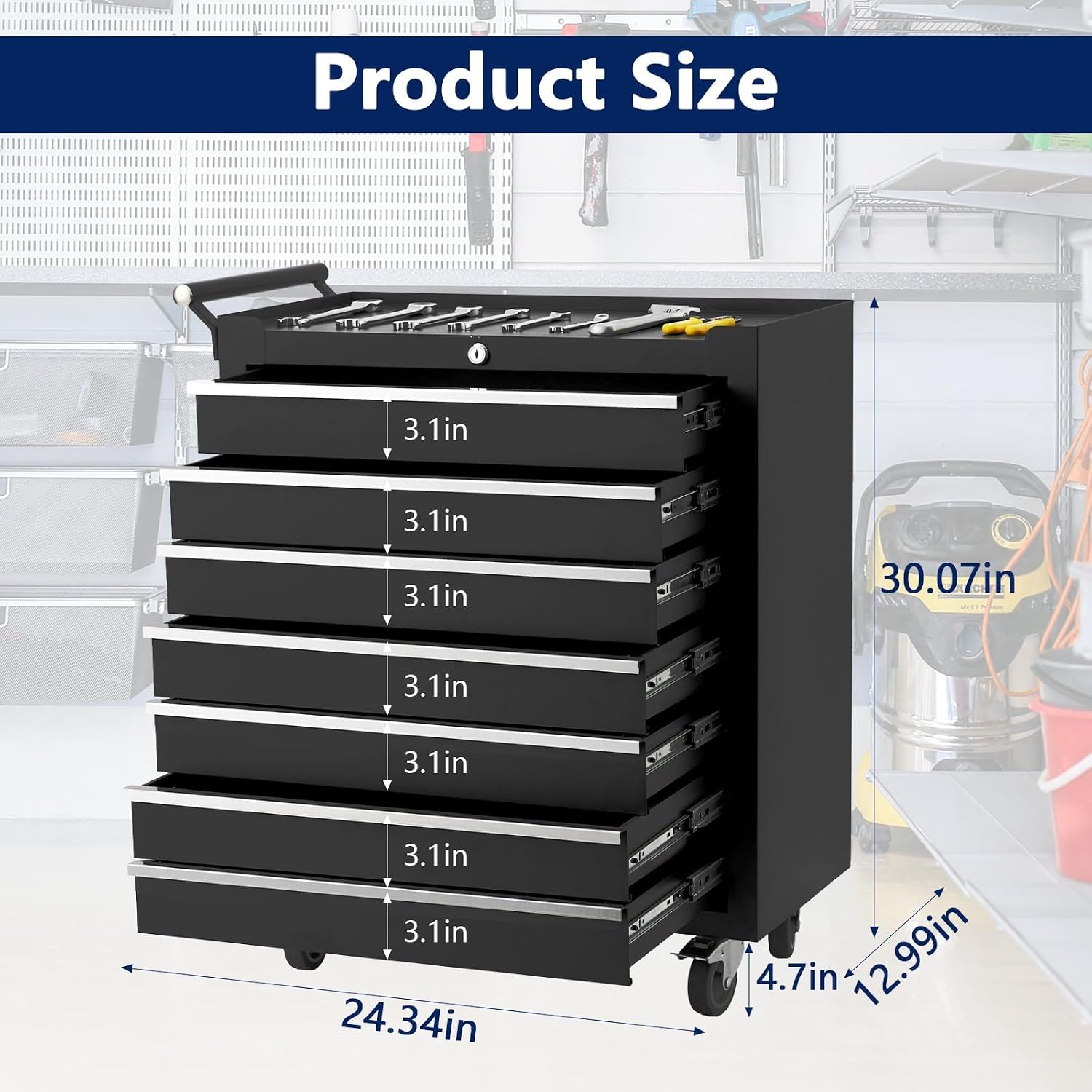 7-Drawer Rolling Tool Chest with Lock, Heavy-Duty Mobile Tool Storage Cabinet, Tool Cart Organizer for Garage Workshop