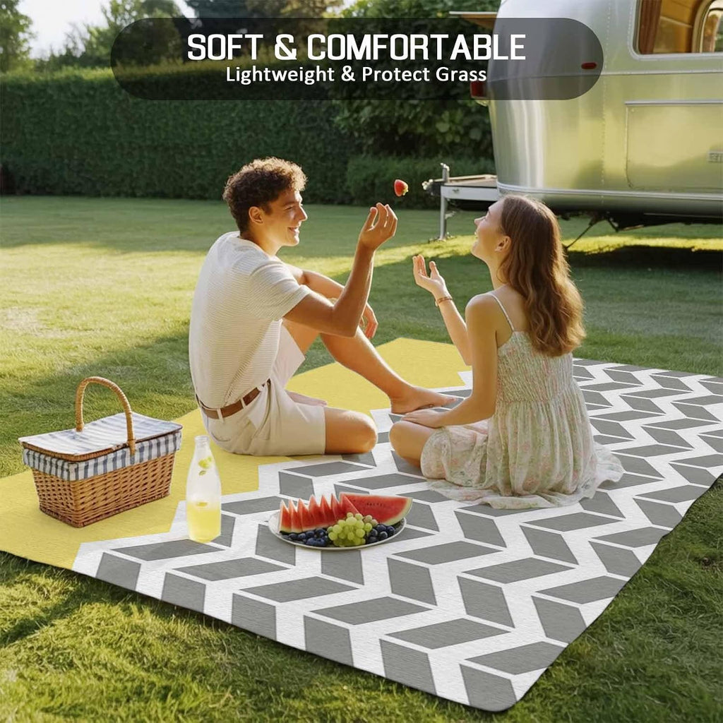 Outdoor Rug 4x6ft Abstract Geometric White Arrow Lines Chevron Patio Area Rugs Waterproof Easy Cleaning Non Shedding Thick Mats Yellow Carpet for Indoor Outdoor Porch Deck Backyard Balcony