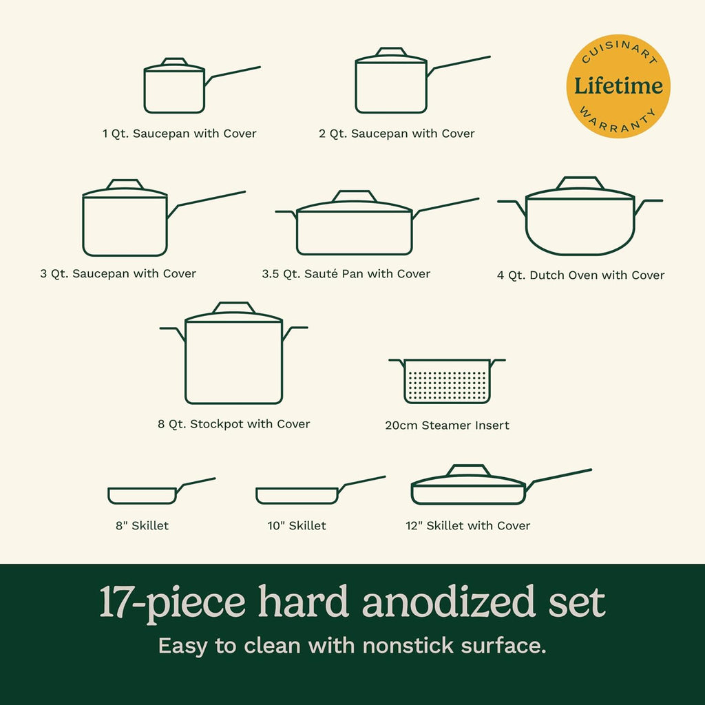 Cuisinart Chef's Classic™ Nonstick Hard Anodized 17 Piece Set w/Tempered Glass Lids