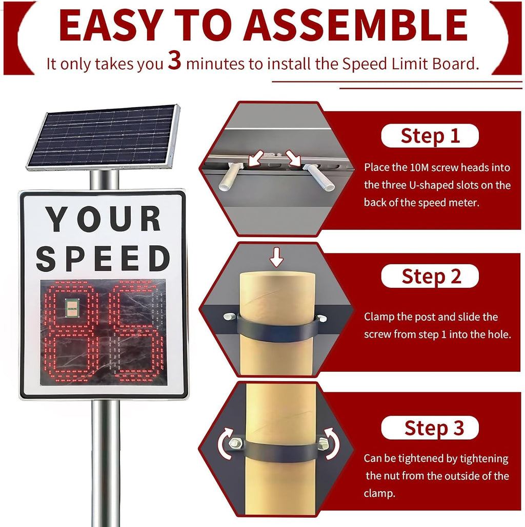23.6'X35.4' Radar Speed Sign - Integrated Solar Power, Radar Speed Display Sign, Ip65, 394ft Detection for Highways, Remote Control and Accessories