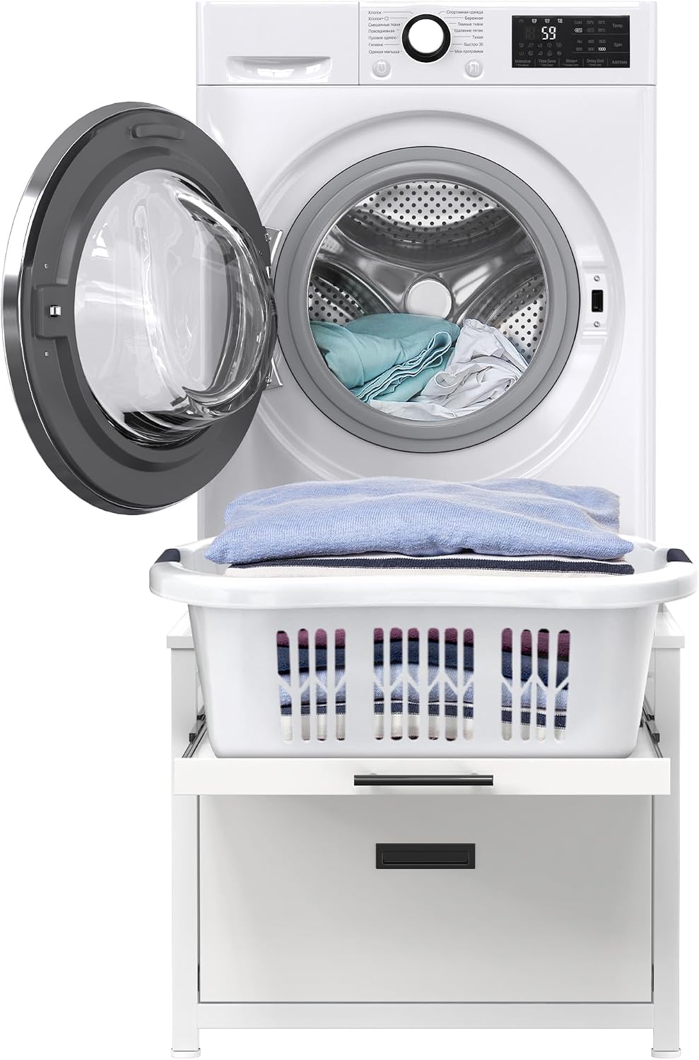 GDLF Washer Dryer Pedestal, 24.1' Laundry Pedestal for Compact Washing Maching, Washer and Dryer Stand with Shelf and Base Storage,White