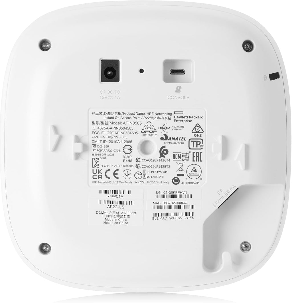 HPE Networking Instant On Access Point AP22 2x2 WiFi 6 Indoor Wireless Access Point (5 Pack) | Long Range, Secure, Smart Mesh Support | Power Source Not Included | US Model (R4W01A-5PACK)