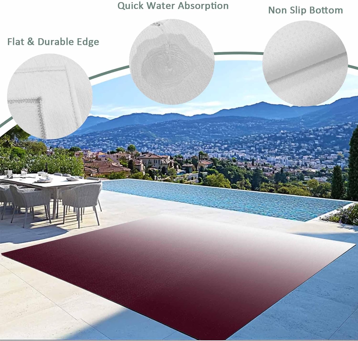 Outdoor Rug 4x6ft Gradient Claret and White Color Patio Area Rugs Waterproof Easy Cleaning Non Shedding Thick Mats Minimalist Carpet for Indoor Outdoor Porch Deck Backyard Balcony