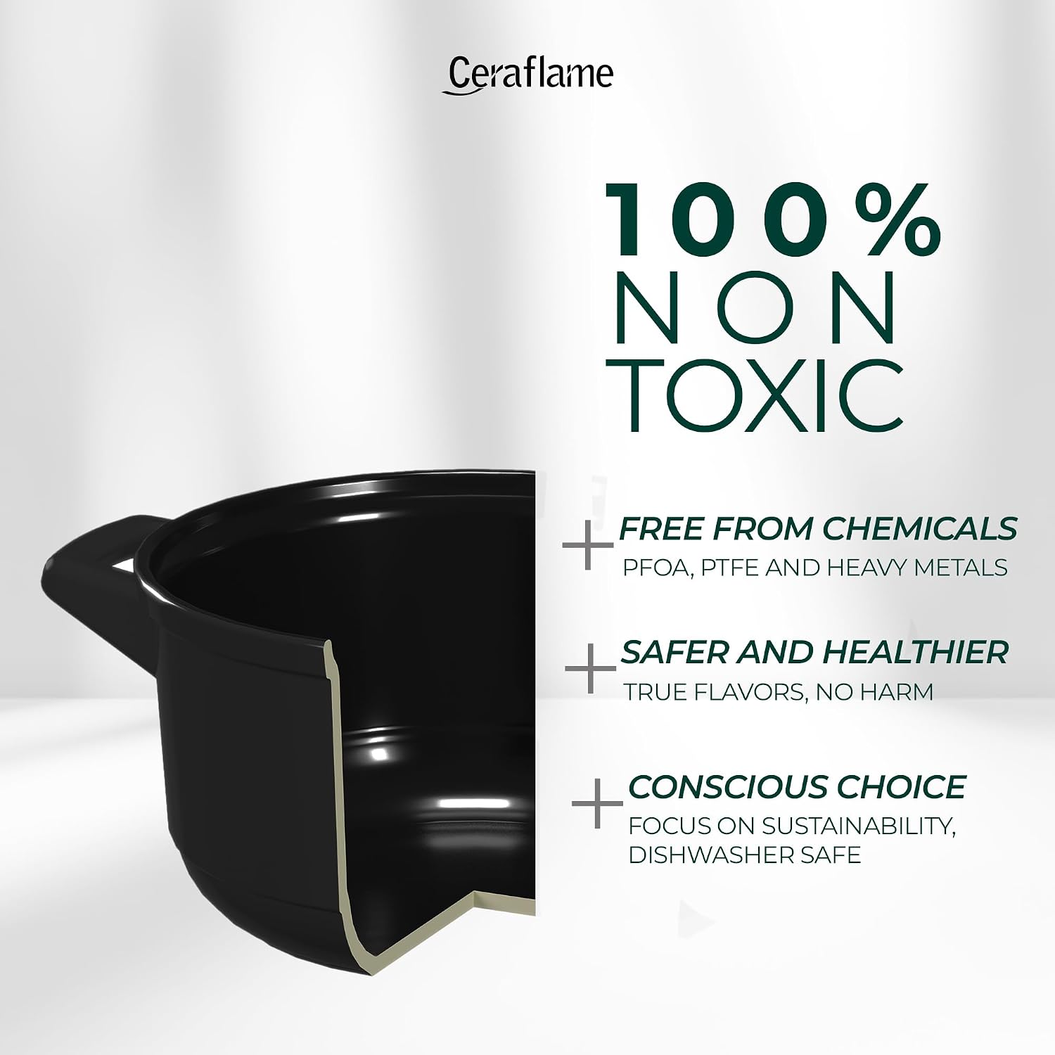 Pure Ceramic, Healthy, Non Toxic Cookware Set - Oven Safe Up to 1200F, Microwave and Dishwasher Safe, Longlasting and Lightweight - PFAS, PTFE, PFOA, PFOS - Black