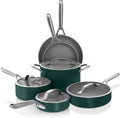 Ninja Ceramic Pro 10-Piece Cookware Set, NonStick Pots & Pans Set with Glass Lids, Nontoxic, PTFE Free, Ceramic Coated, Oven Safe, All Stovetops & Induction Compatible, British Racing Green, CW39010GN