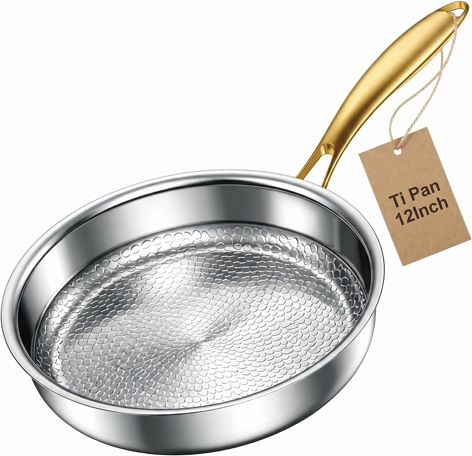 12 Inch Titanium Pans for Cooking, Pure Titanium Frying pan Hammered Design, Non-Toxic Titanium Pro Pan PFAS/PFOA/PTFE Free, Compatible for Oven, Dishwasher & All Cooktops, Fast & Even Heat