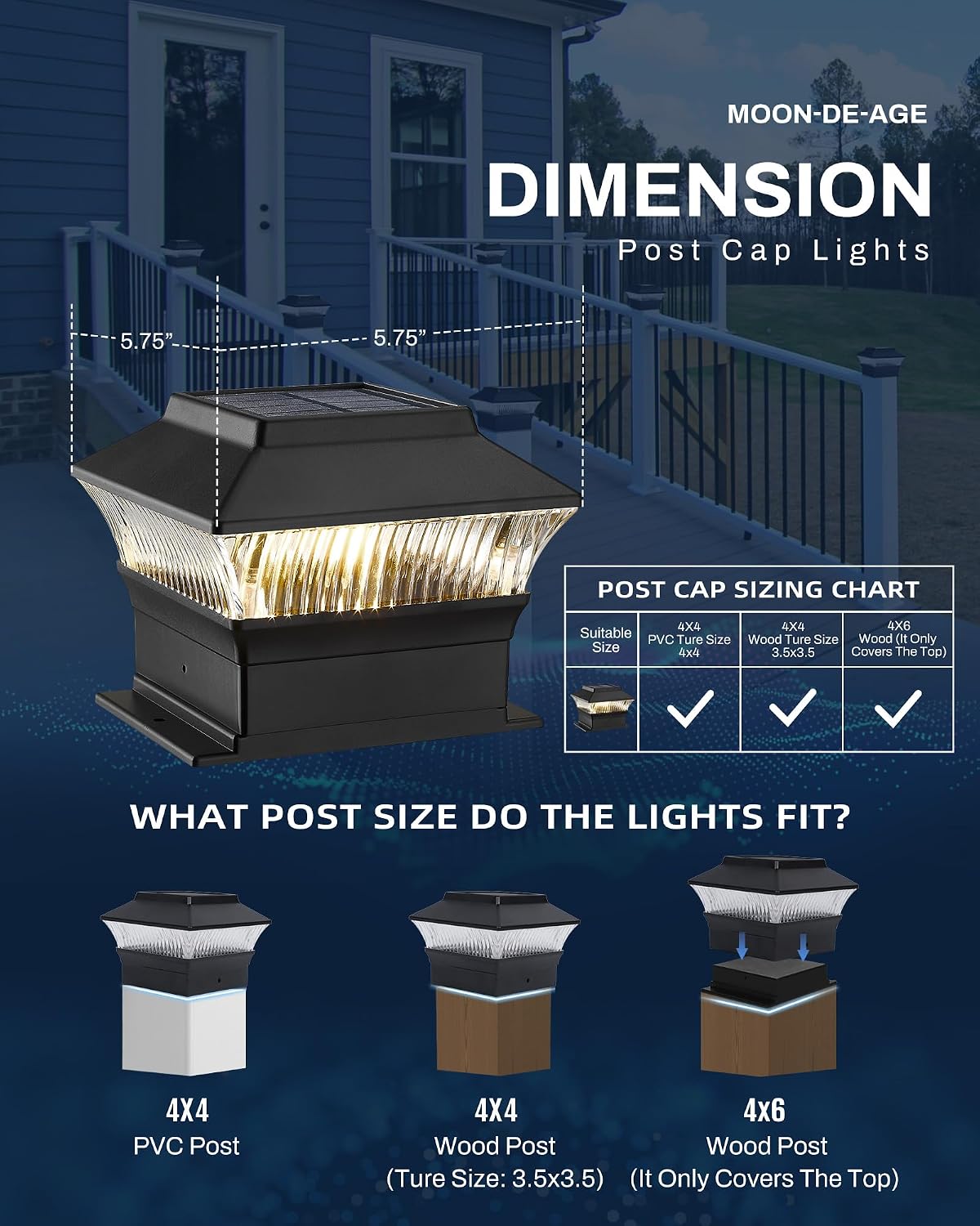 4x4 4x6 Fence Lights Solar Powered, Outdoor Post Cap Lights Yard Deck Garden Patio Mailbox Decorations 25 Lumens, 3000K Ip65 Waterproof, Black - 10 Pack