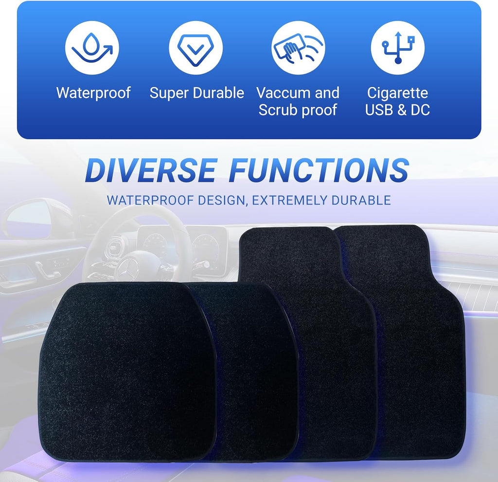 Starlight LED car Floor mat - Universal Type, Equipped with Remote Control Environment RGB Lighting kit, Waterproof and Washable, Vehicle Multi-Color Starlight Effect, Creating a Romantic Atmosphere