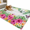 Outdoor Rug 6x9ft Burmese Gardenia Flower Butterflies Patio Area Rugs Waterproof Easy Cleaning Non Shedding Thick Mats Purple Floral Art Carpet for Indoor Outdoor Porch Deck Backyard Balcony