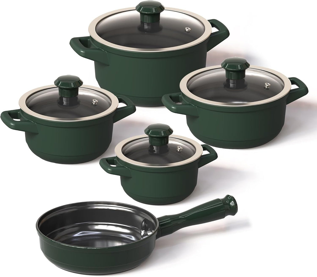 Real Ceramic, Non-Scratchable, Non-Toxic Cookware Set – Oven Safe up to 1200°F, Stovetop Agnostic, Dishwasher Safe, Long-Lasting and Lightweight – PFAS, PTFE, PFOA, PFOS-Free – Matte Rosemary