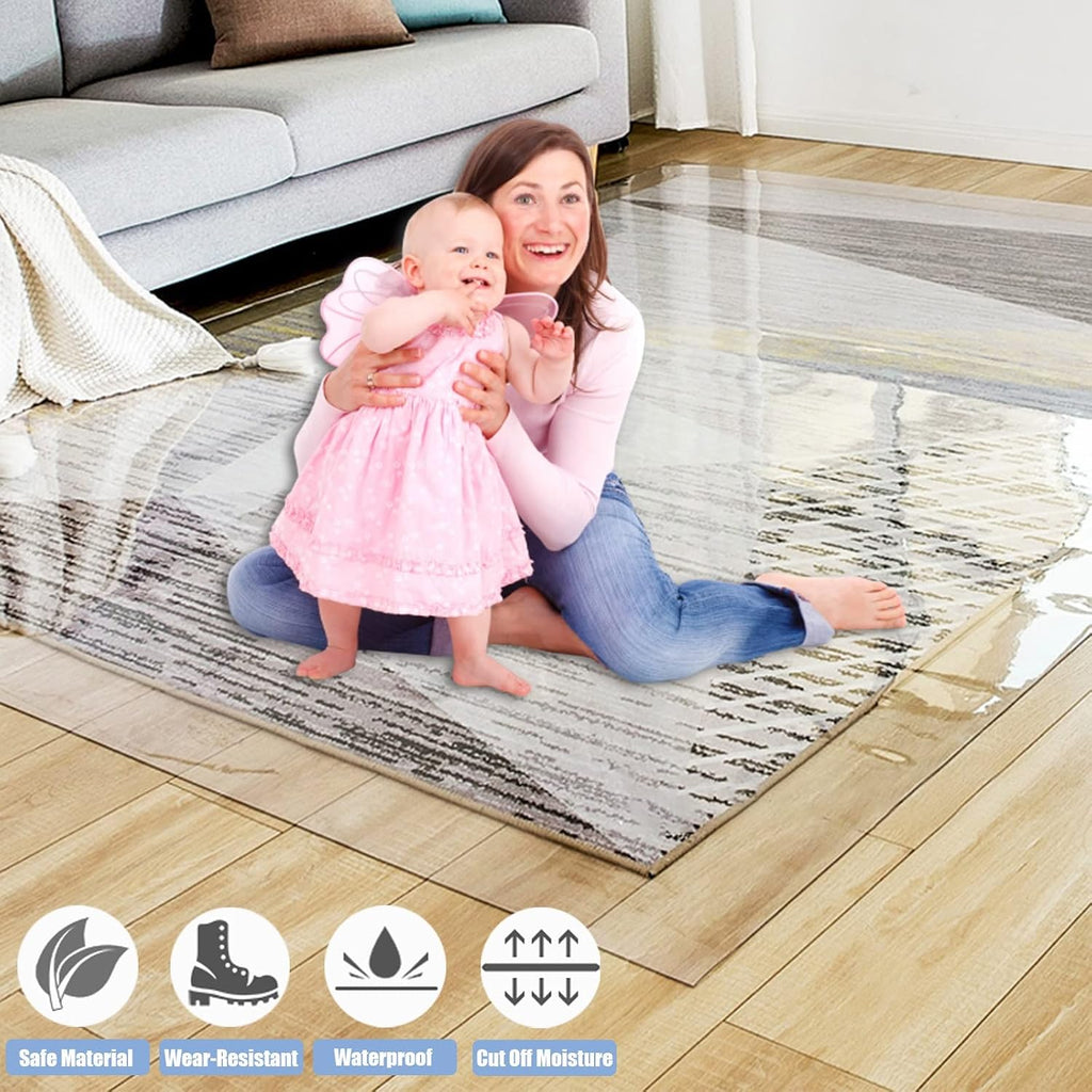 Dining Table/Office Chair Mat for Hardwood Floors, Vinyl Plastic Clear Carpet Protector, Furniture Pads Rectangular High Traffic Areas Hallway Rug (Color : Clear, Size : 1.4x3.6m(4.6x11.8ft))