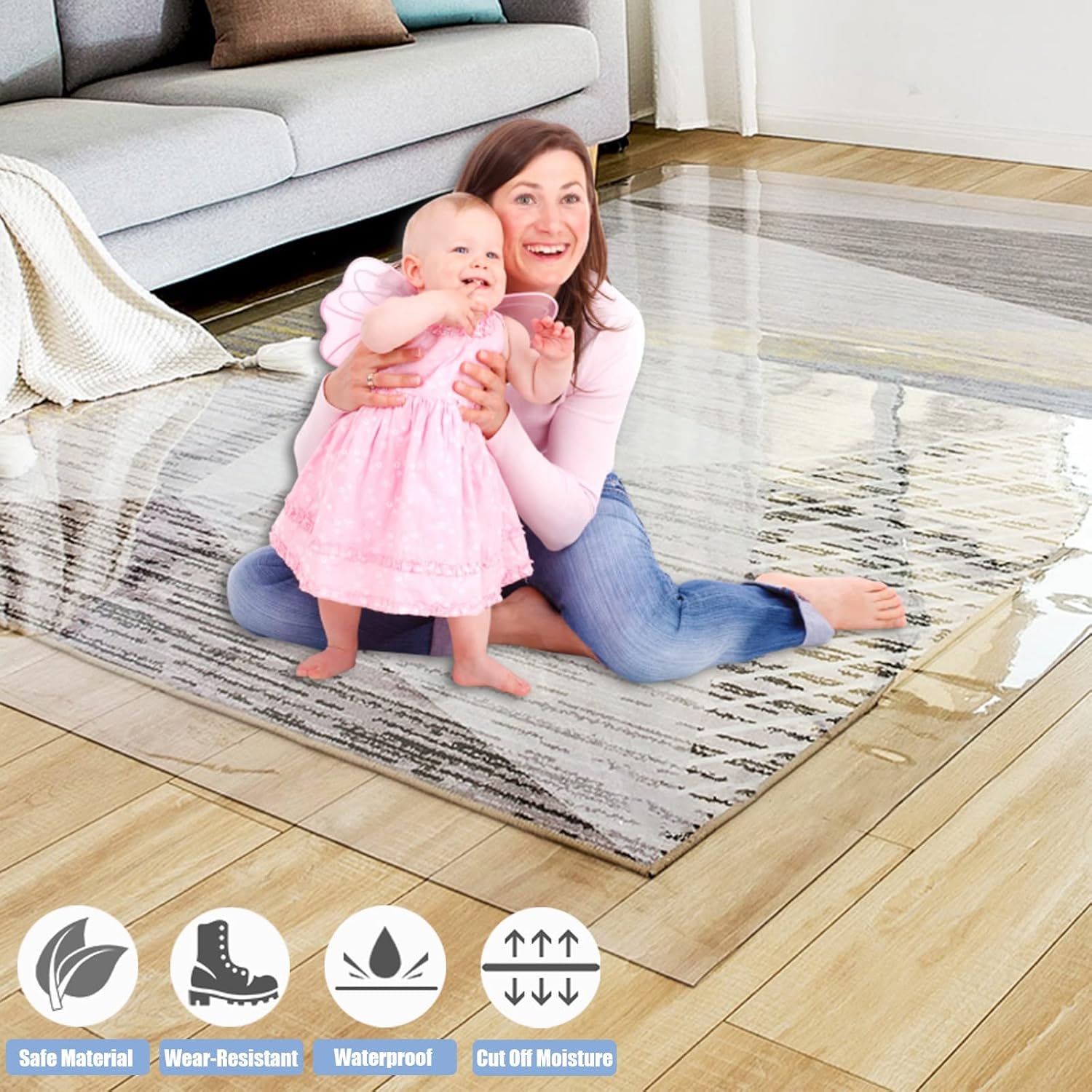 Dining Table/Office Chair Mat for Hardwood Floors, Vinyl Plastic Clear Carpet Protector, Furniture Pads Rectangular High Traffic Areas Hallway Rug (Color : Clear, Size : 1.8x3.2m(5.9x10.5ft))