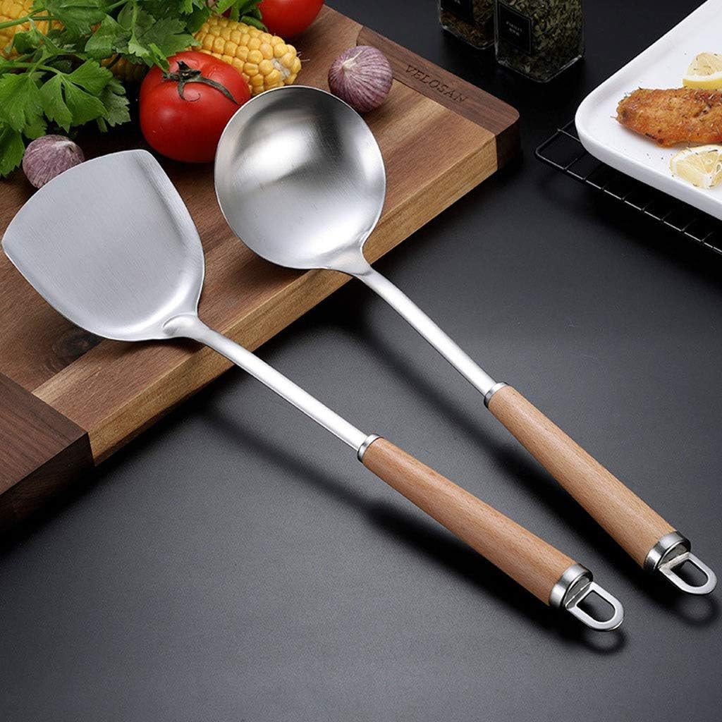 304 Stainless Steel Cooking Utensils Set Spatula Spoon Soup Shovel Wooden Handle Cooking Tools Kitchen Tools Set 4pcs