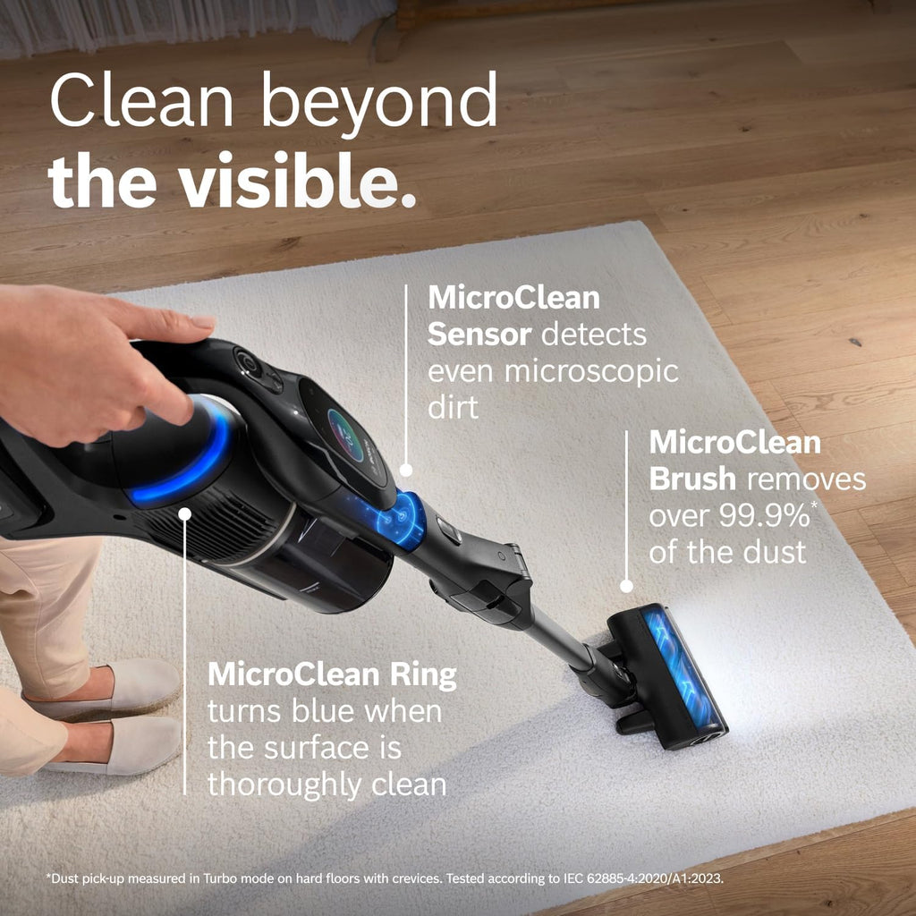 Bosch Unlimited 10 Cordless Stick Vacuum Cleaner - Up to 80 Min Battery, Fast Charger, Pet Hair, Hard Floors and Carpets, HEPA Filter, MicroClean Brush, Bendable Tube, 6 Accessories, Black