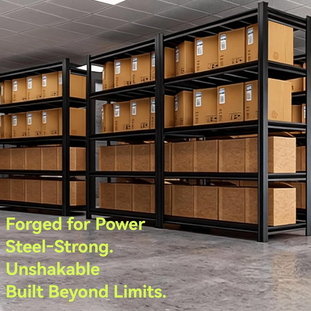 55.12' W Father&I 5-Shelf- Storage Rack Industrial Metal Adjustable Garage/Kitchen Shelves Heavy-Dudy Shelving Units Steel Organizer System for Basement/Shed, 84' H*55.12' W*24' D*, Black